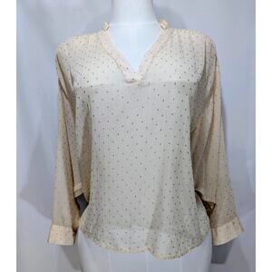 Zara Sheer Beige Chiffon Metallic Dot Blouse Size S